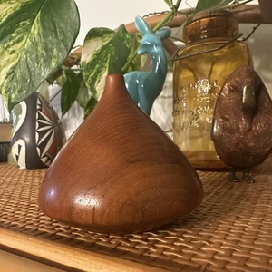 Rude Osolnik Originals Turned Teak Wood Mini 3.5” Vase Kiss MCM - Picture 1 of 10