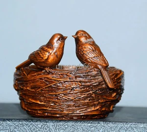 3"Tibetan Temple Collection Old Boxwood Magpie Statue Bird Statue Bird's Nest - Picture 1 of 6