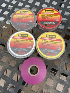 5- Rolls Scotch Professional 35 Vinyl electrical tape white brown Red yellow vio - Picture 1 of 5