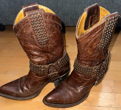 Old Gringo 女式女牛仔西部靴黄铜 6.5 码 600 美元 — 第 1/4 张图片