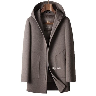 Abrigo con capucha para hombre otoño/invierno desmontable plumón negocios lana cálido chaqueta informal Foto 1 de 4