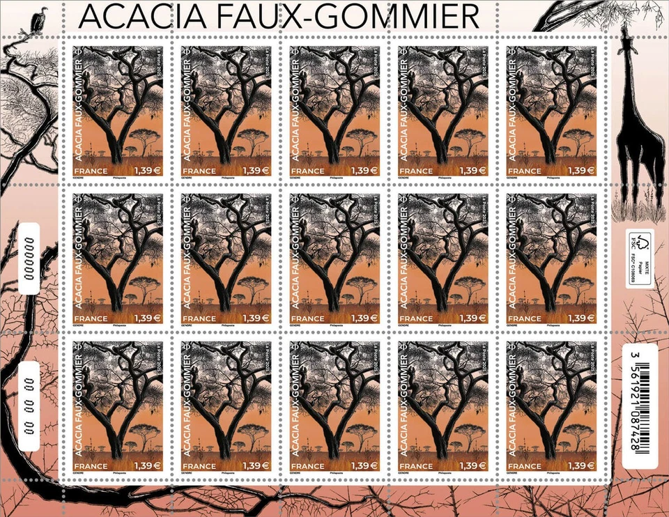 France - Acacia faux-gommiers (15 stamps sheet) - Image 1 of 1