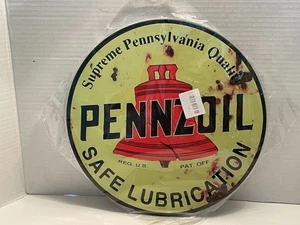 Retro Pennzoil Gas Station & Motor Oil 12" Round Metal Tin Sign Rustic Looks - Picture 1 of 2