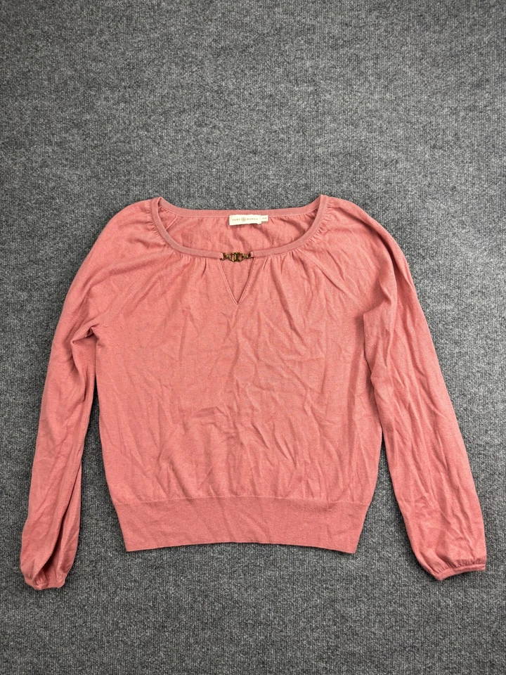 Suéter Tory Burch Para Mujer Mediano Rosa Cachemira Cuello Redondo Cerradura Logo Pullover Foto 1 de 4