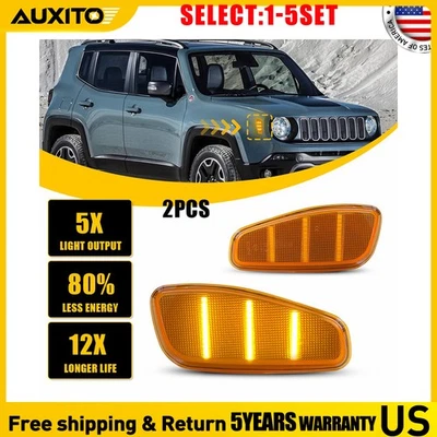 For 2015-2023 Jeep Renegade Amber Lens LED Side Marker Lights Front Fender 2-20 - Image 1 of 4