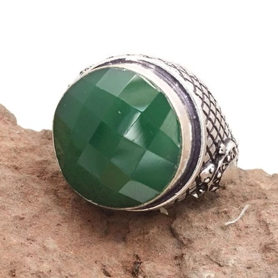 Joyería de plata hecha a mano con piedras preciosas de cuarzo esmeralda "7,5" Foto 1 de 4