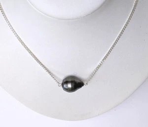 13X17.8MM Dark Gray Baroque Tahitian Pearl Station Necklace, Silver Chain 17" - Picture 1 of 1