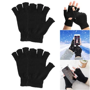 2Pairs Men Women Witer Fingerless Knit Gloves Half Finger Knitted Thermal Gloves - Picture 1 of 12