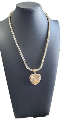 Collar de tenis con corazón de cristal de champán - tono champán/blanco/dorado - 20-22 pulgadas Foto 1 de 2