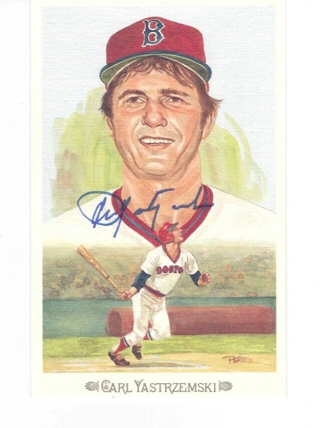 Signed CARL YASTRZEMSKI Boston Red Sox Perez Steele Celebration Post Card JSA - Image 1 of 1
