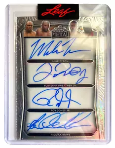 2024 Leaf Metal Mike Tyson Mayweather Roy Jones Riddick Bowe Quad Autograph #3/4 - Picture 1 of 2