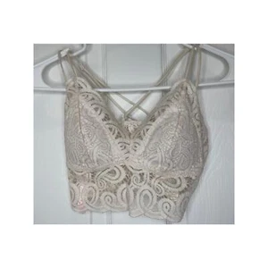 Pink lace ivory with gold accents bralette XS - Picture 1 of 6