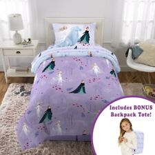 Disney Frozen Kids Twin Bed in a Bag Comforter Sheet Set and Bonus Tote Purple