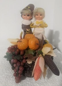 Vintage Plastic Thanksgiving Decoration Pilgrims Pixie Knee Hugger Center Piece - Picture 1 of 6