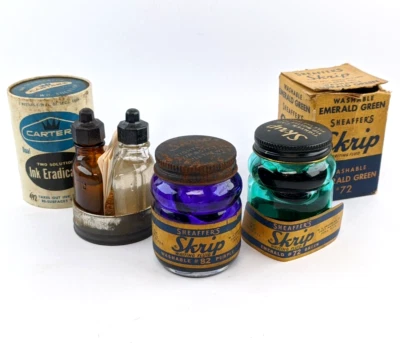 Lote de Tinta Skrip Sheaffer Vintage 82 72 Verde Esmeralda + Erradicador de Tinta Carter's Foto 1 de 4