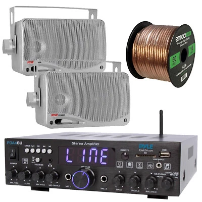 Pyle PDA4BU Bluetooth Stereo Home Receiver, 2x 3.5'' Silver Box Speakers, Wire - Image 1 of 4