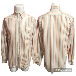 Loro Piana Orange Blue Striped Long Sleeve Mens Shirt Size Large 16.5/42 - Picture 1 of 2