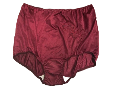 2 Pack Ventura Nylon Brief Panties Decorative Applique Plus Sz 15 / 8X  BURGUNDY - Image 1 of 2
