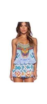 Camilla Talla 1 S Pequeño Cruce Caminos Mono Mameluco Corbata Espalda 100% Seda Foto 1 de 4