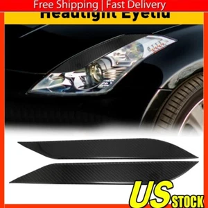 REAL CARBON FIBER HEADLIGHT EYE LID EYELIDS COVER FOR NISSAN 03-09 350Z Z33 - Picture 1 of 8