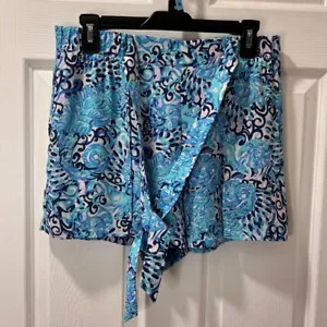 Lily Pulitzer blau Wirbelmuster vorne zum Binden Sommer Shorts Strand Resort Kleidung-Größe 4 - Bild 1 von 5