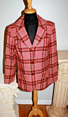Chaqueta De Colección PENDLETON 100% Lana Virgen Rojo/Gris Cuadros Blazer Bolsillos EE. UU. Foto 1 de 4