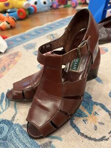 Women’s Vintage Brown Leather Cole Haan Fisherman Open Toe Sandals Sz 9AA