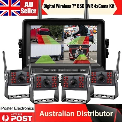 7" Quad Digital Wireless Monitor 1080P 4xCamera For Truck Trailer RV Bus Caravan - Image 1 of 4