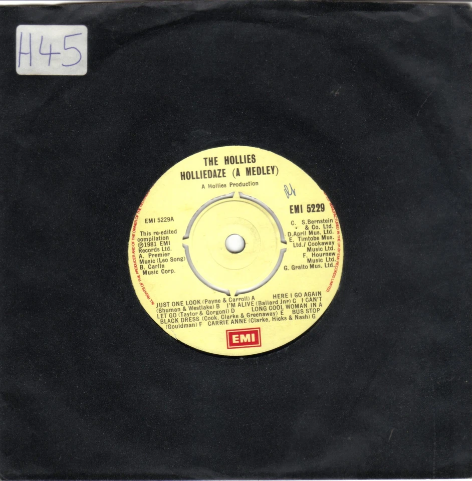 HOLLIES - HOLLIEDAZE (A MEDLEY) con HOLLIEPOPS (A MEDLEY) 7" ÚNICO EN MUY BUENA CONDICIÓN 1981 EMI Foto 1 de 1