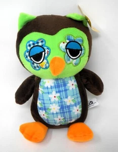 Sugar Loaf 12" Brown Owl Stuffed Animal Plaid Floral Belly & Patchwork Eyes - Picture 1 of 1