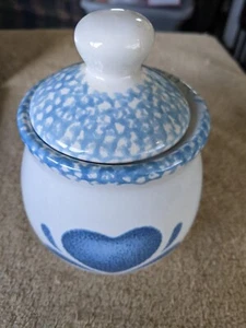 CORELLE BLUE HEARTS SUGAR BOWL WITH LID STONEWARE GENTLY USED FREE USA SHIP - Picture 1 of 5