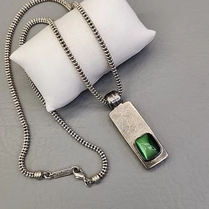 Vintage Sterling Silber 925 Anhänger Halskette grün Moonglow Glas Napier Kette - Bild 1 von 17