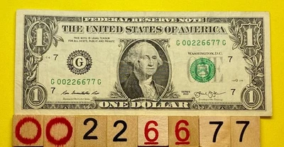 Solid Four Consecutive Pair 0s 2s 6s 7s Fancy Serial Number One Dollar ￼Bill FW - Image 1 of 4