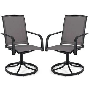 Patio Swivel Chairs Set of 2 w/ High Back & Round Metal Base for Backyard - Picture 1 of 9