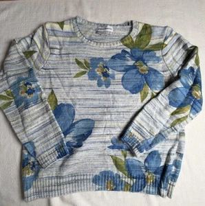 Vintage Alfred Dunner Womens Petite Medium Blue Floral Sweater Tag Cut Out - Picture 1 of 7
