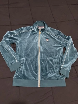 Chaqueta De Colección Y2k Fila Terciopelo Turquesa Verde Pista Completa Dorada Cremallera Talla M Foto 1 de 4
