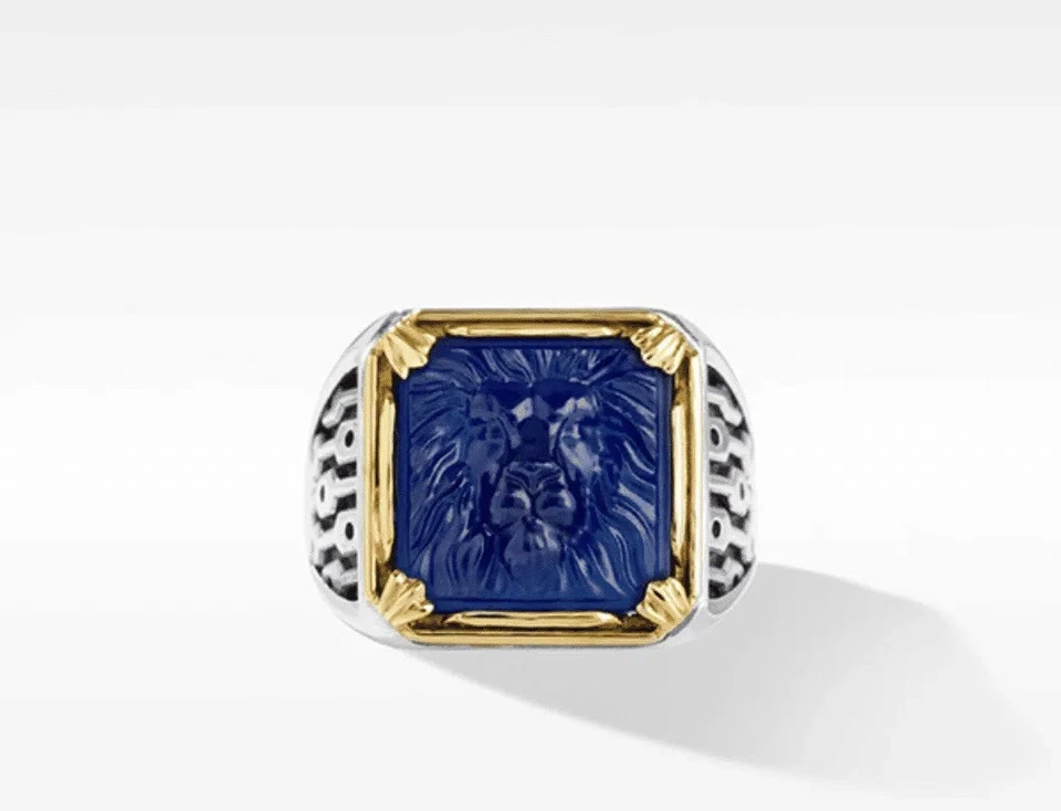 Anillo Konstantino Corindón Azul Ágata Anillo Rey Animal León Sexy Anillo Para Hombres Foto 1 de 2