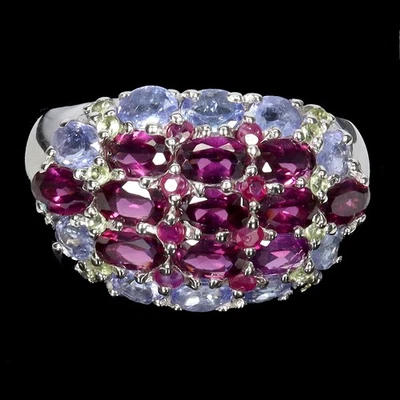 Anillo de plata de ley 925 ovalado rodolita peridoto tanzanita piedra preciosa natural tamaño  Foto 1 de 4