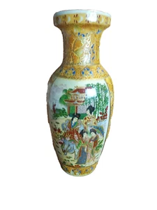 JAPANESE GEISHA GIRLS Satsuma Style Vase Heavy Gold Gilded & For 10" Tall - Picture 1 of 7