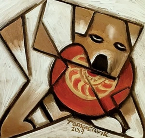 Tommervik Cubist Dog Artwork Frisbee Animal Pet Lover Original Cubism Painting - Picture 1 of 1