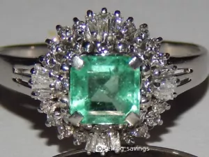 900 PLATINUM .95 TCW EMERALD & DIAMOND COCKTAIL RING SIZE 5.75 - 3.7 GRAMS - Picture 1 of 10