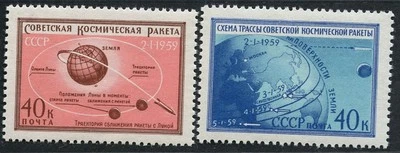 Rusia-URSS📯Sc. 2187-8. Globo y Luna 1. Espacio. MNHOG. SCV $5 en 2016. Foto 1 de 2