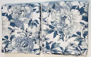 2 Waverly Floral Garden Flowers 62" x 51" Pair Lot Steel Blue White Panels - Picture 1 of 16
