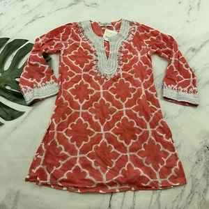 Roberta Roller Rabbit Casa Kurta Monaco Tunic Top Size XS New Pink Embroidered - Picture 1 of 13