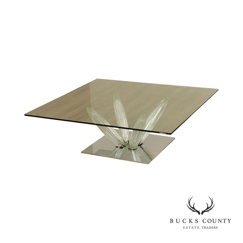 Roche Bobois Contemporary Glass Top Square Coffee Table Cover