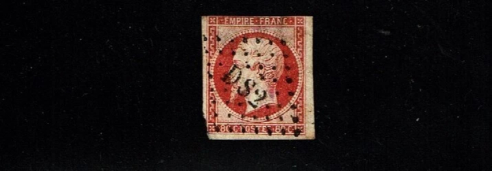1853 -60 FRANCE 80c Rose on Pinkish NAPOLEON III  IMPERF  Ty I Sc#20 Used SCARCE - Image 1 of 1