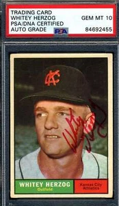 Whitey Herzog Gem Mint 10 PSA DNA Signed 1961 Topps Autograph - Picture 1 of 1