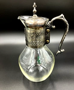 Corning Brand Glass Coffee Tea Heat Proof Carafe Vintage Silver Plate Handle - Picture 1 of 9