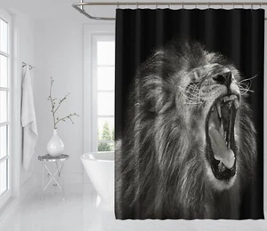 3D Brüllen Löwe 7 Duschvorhang Wasserdicht Faser Bad Daheim Windows Toilette DE - Picture 1 of 3