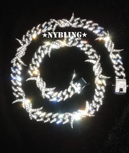 Herren ICED Miami Kubanische Gliederkette Stacheldorn Stachel Halskette Vergoldet CZ Schmuck - Bild 1 von 10